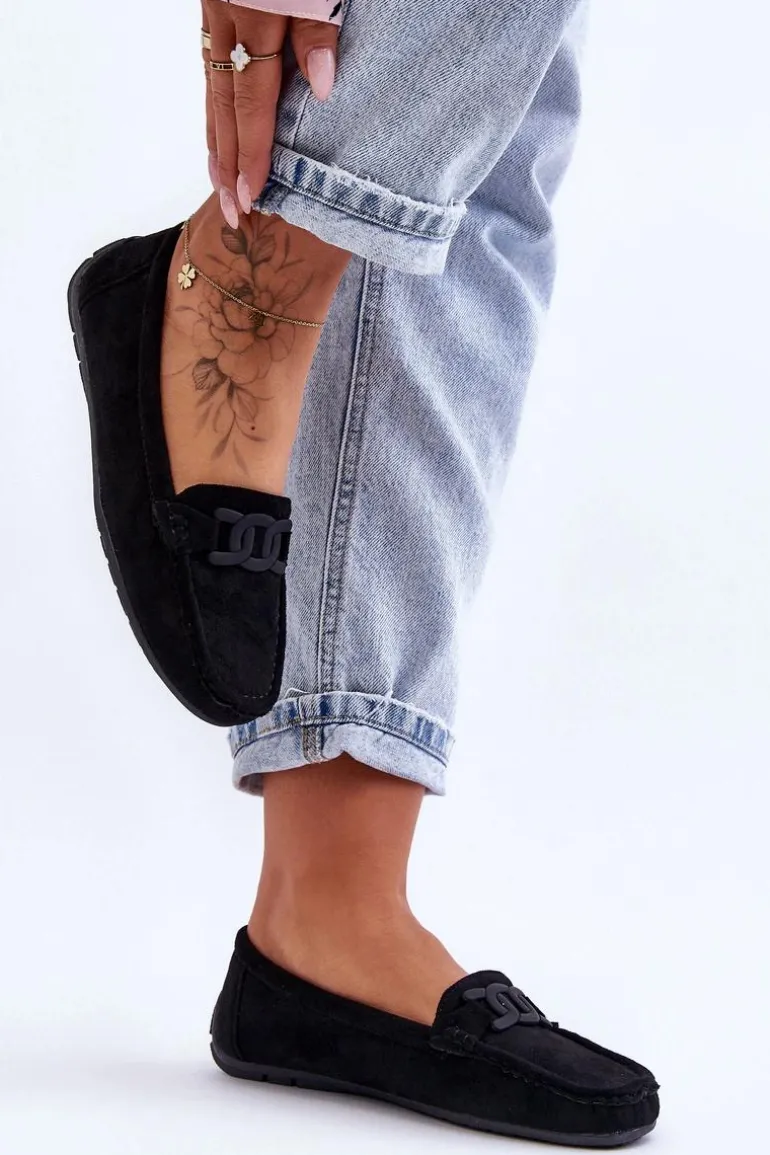 Damskie Modne Zamszowe Mokasyny Czarne Rabell