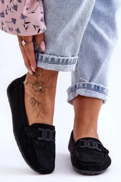 Damskie Modne Zamszowe Mokasyny Czarne Rabell