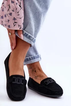 Damskie Modne Zamszowe Mokasyny Czarne Rabell