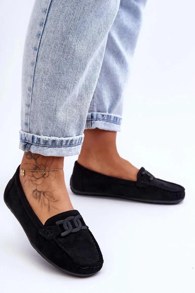 Damskie Modne Zamszowe Mokasyny Czarne Rabell
