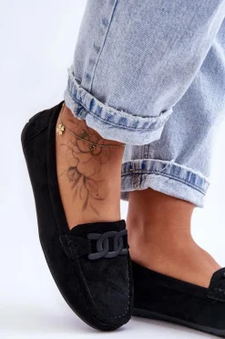 Damskie Modne Zamszowe Mokasyny Czarne Rabell