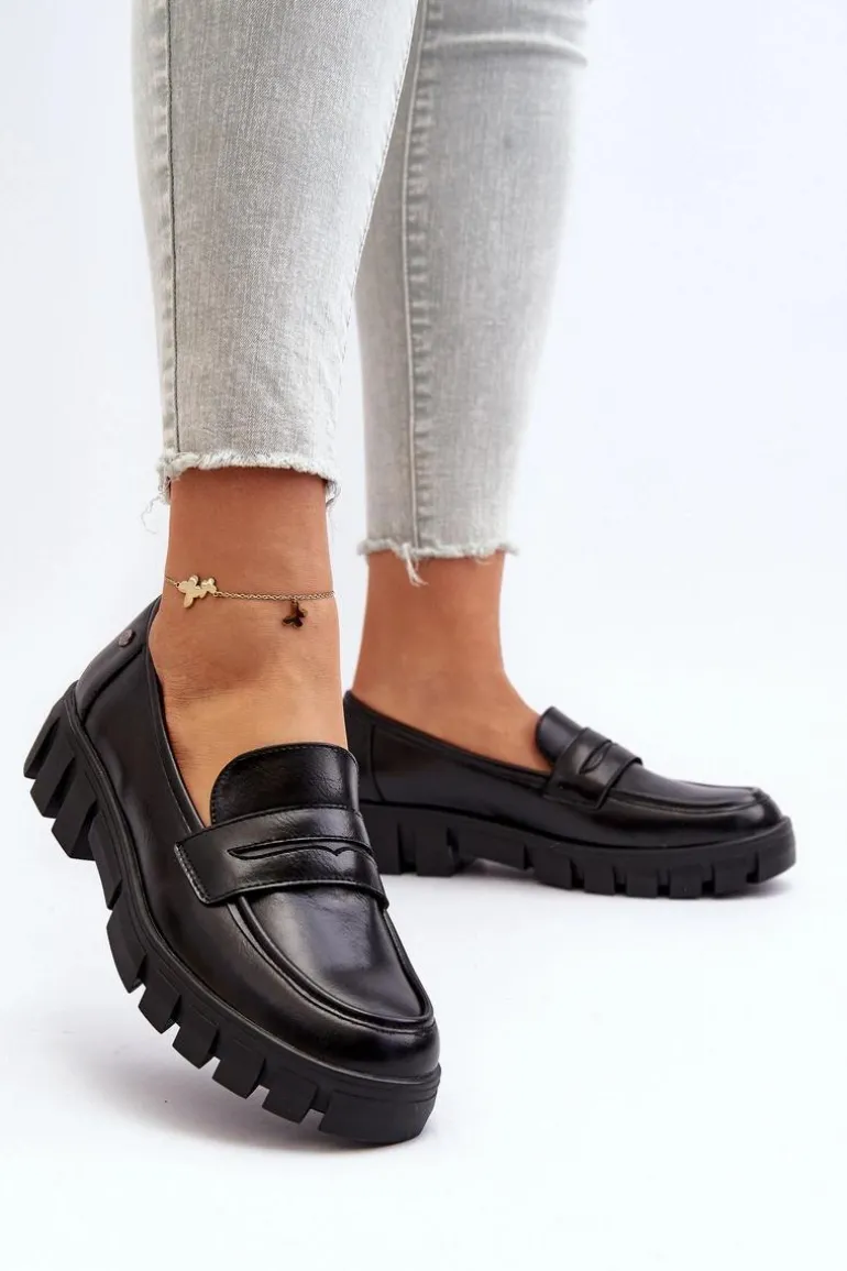 Damskie Mokasyny Eko Skóra Czarne Seravisa