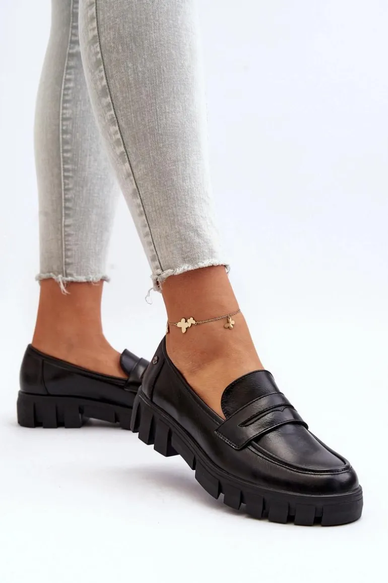 Damskie Mokasyny Eko Skóra Czarne Seravisa