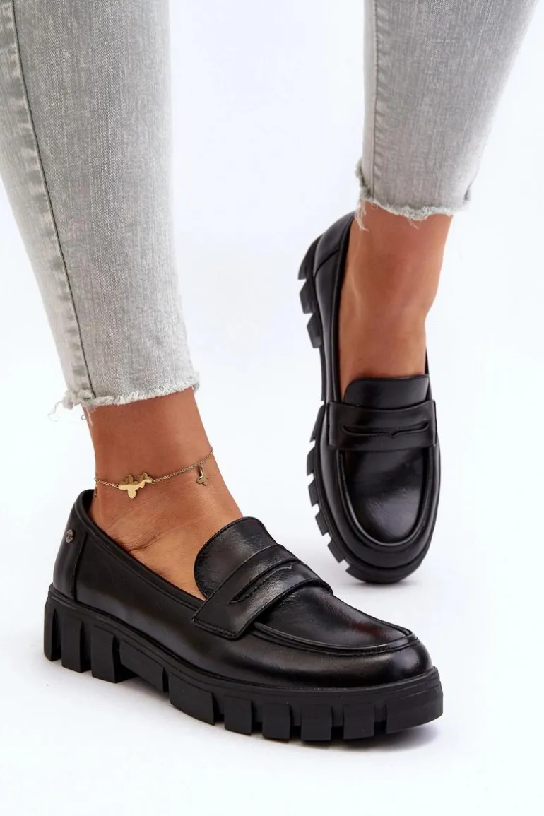 Damskie Mokasyny Eko Skóra Czarne Seravisa