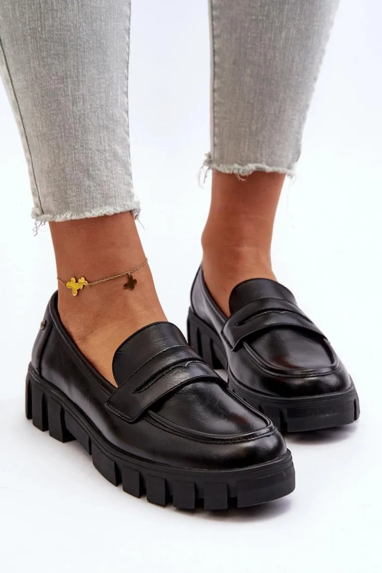 Damskie Mokasyny Eko Skóra Czarne Seravisa