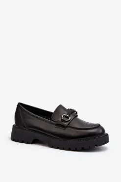 Damskie Mokasyny Eko Skórzane Czarne Ledda