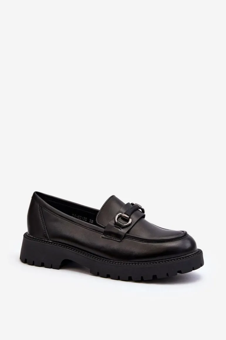 Damskie Mokasyny Eko Skórzane Czarne Ledda