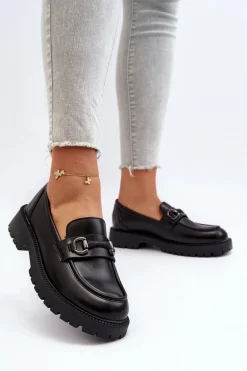 Damskie Mokasyny Eko Skórzane Czarne Ledda