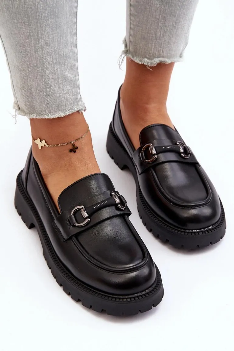 Damskie Mokasyny Eko Skórzane Czarne Ledda