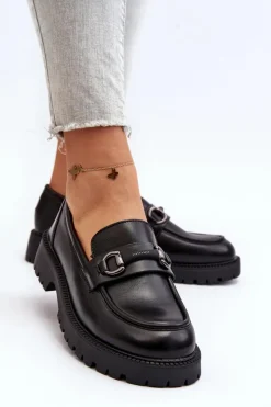 Damskie Mokasyny Eko Skórzane Czarne Ledda