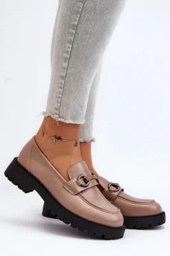 Damskie Mokasyny Eko Skórzane Beżowe Ledda