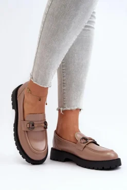 Damskie Mokasyny Eko Skórzane Beżowe Ledda