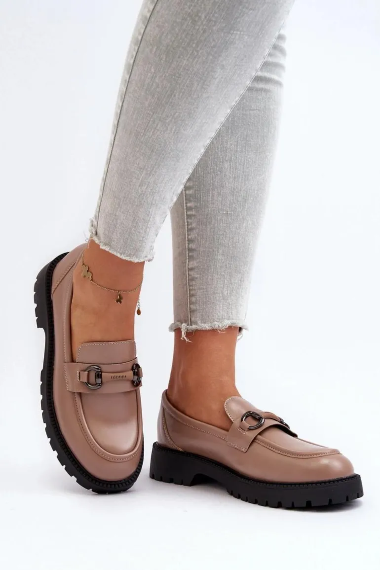 Damskie Mokasyny Eko Skórzane Beżowe Ledda