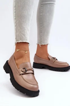 Damskie Mokasyny Eko Skórzane Beżowe Ledda