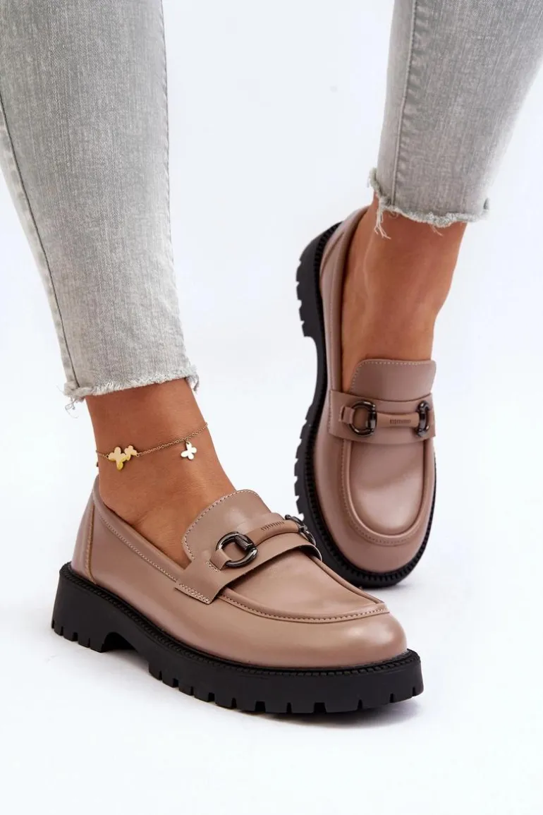 Damskie Mokasyny Eko Skórzane Beżowe Ledda