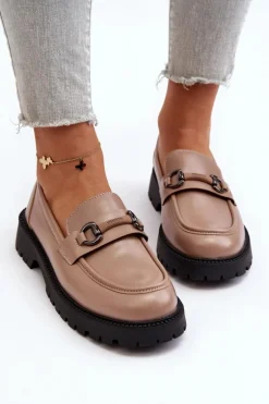 Damskie Mokasyny Eko Skórzane Beżowe Ledda