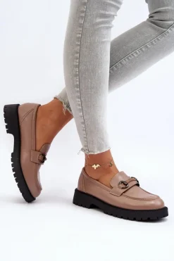 Damskie Mokasyny Eko Skórzane Beżowe Ledda