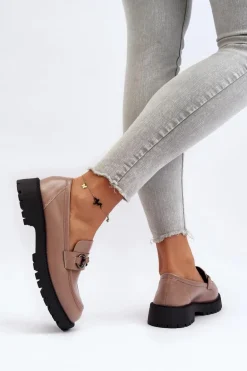 Damskie Mokasyny Eko Skórzane Beżowe Ledda