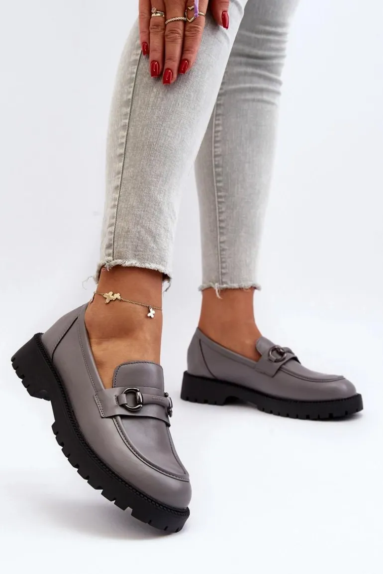 Damskie Mokasyny Eko Skórzane Szare Ledda