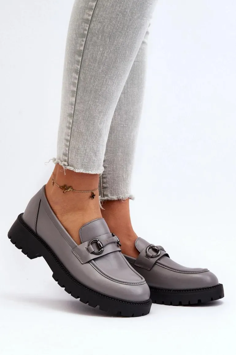 Damskie Mokasyny Eko Skórzane Szare Ledda