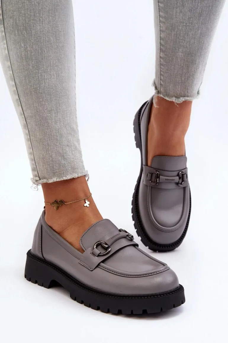 Damskie Mokasyny Eko Skórzane Szare Ledda