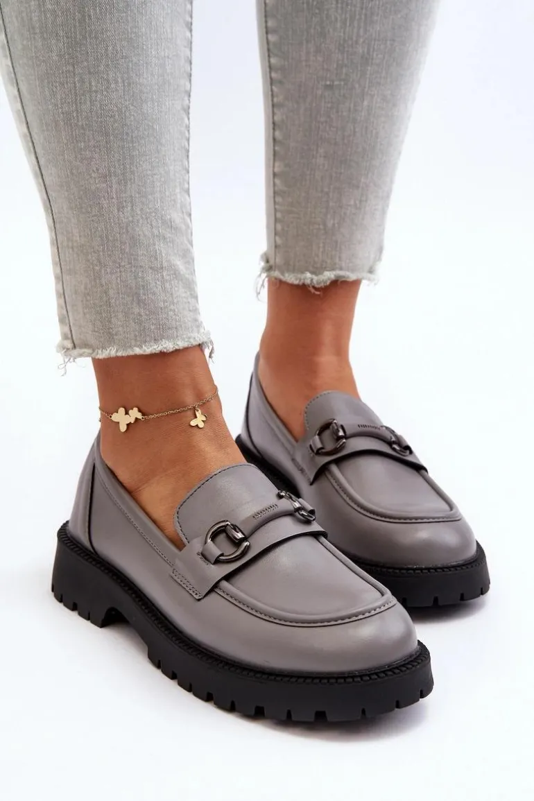 Damskie Mokasyny Eko Skórzane Szare Ledda