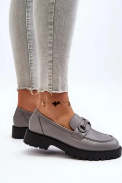 Damskie Mokasyny Eko Skórzane Szare Ledda
