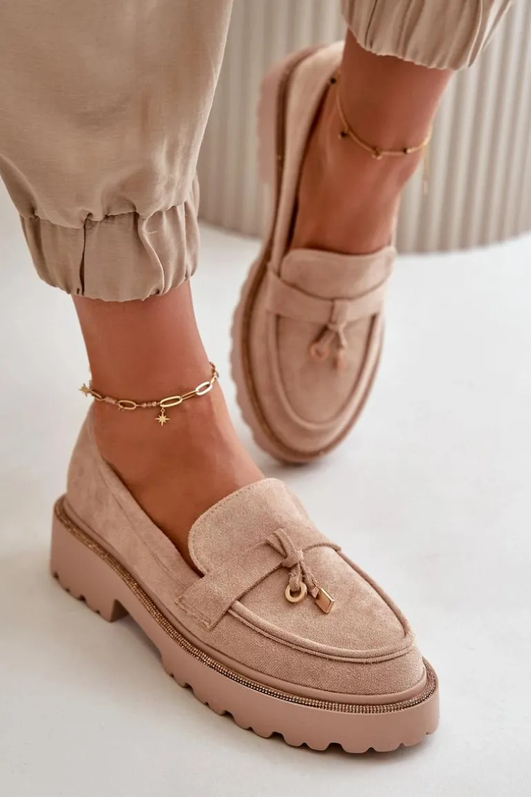 Damskie Mokasyny Eko Zamszowe Ze Zdobieniem Beżowe Verindalle