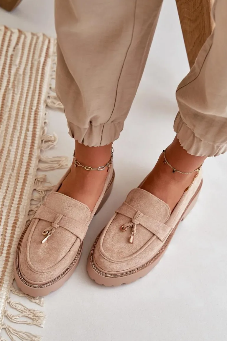 Damskie Mokasyny Eko Zamszowe Ze Zdobieniem Beżowe Verindalle