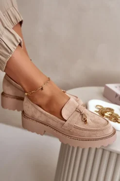 Damskie Mokasyny Eko Zamszowe Ze Zdobieniem Beżowe Verindalle