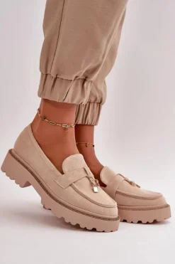 Damskie Mokasyny Eko Zamszowe Ze Zdobieniem Jasnobeżowe Verindalle