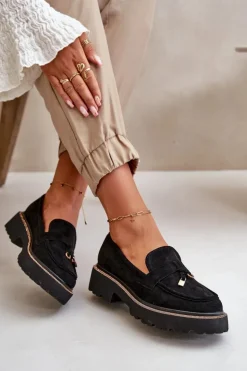 Damskie Mokasyny Eko Zamszowe Ze Zdobieniem Czarne Verindalle