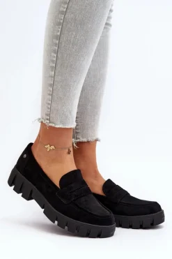 Damskie Mokasyny Eko Zamszowe Czarne Seravisa