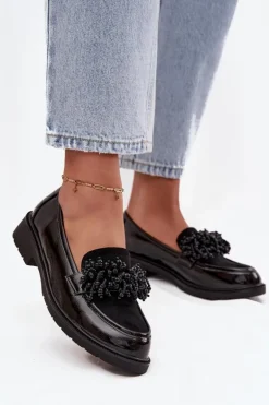 Damskie Mokasyny Lakierowane S.Barski HY52-369B Czarne