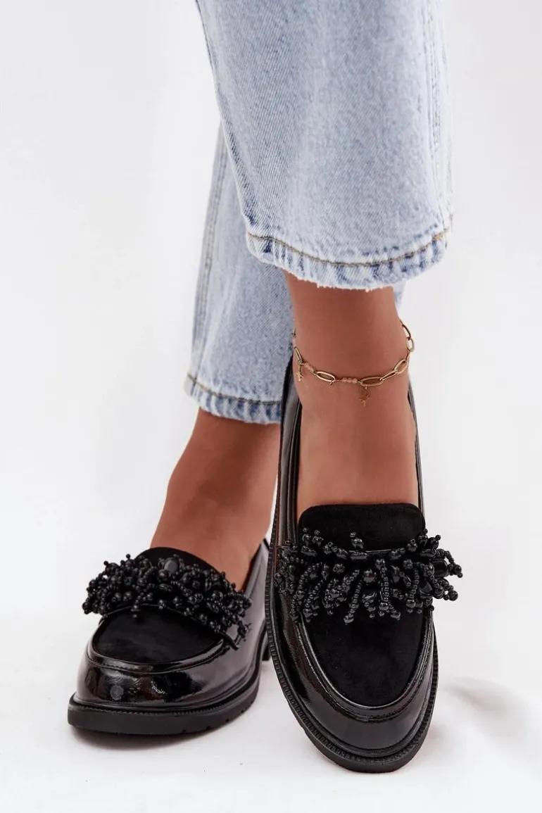 Damskie Mokasyny Lakierowane S.Barski HY52-369B Czarne