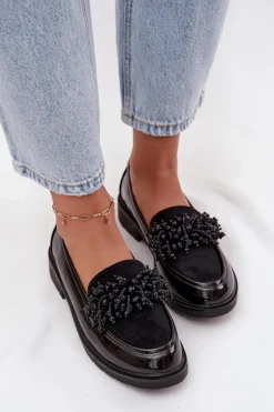 Damskie Mokasyny Lakierowane S.Barski HY52-369B Czarne