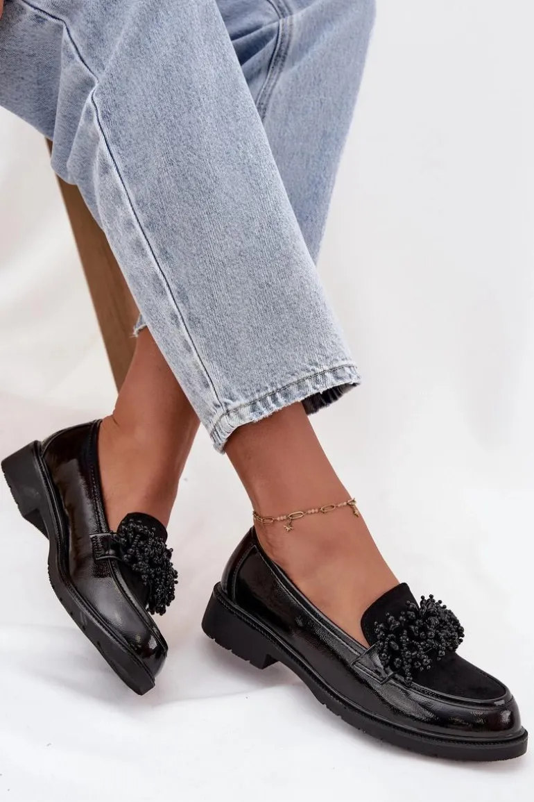 Damskie Mokasyny Lakierowane S.Barski HY52-369B Czarne