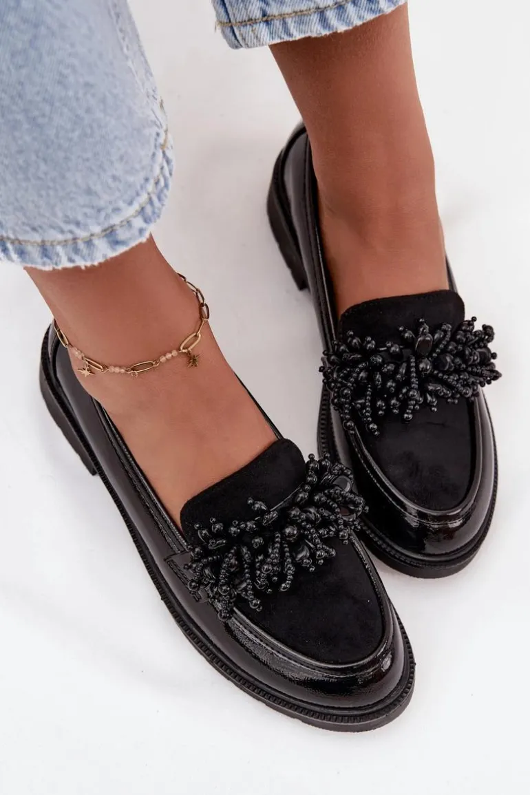 Damskie Mokasyny Lakierowane S.Barski HY52-369B Czarne