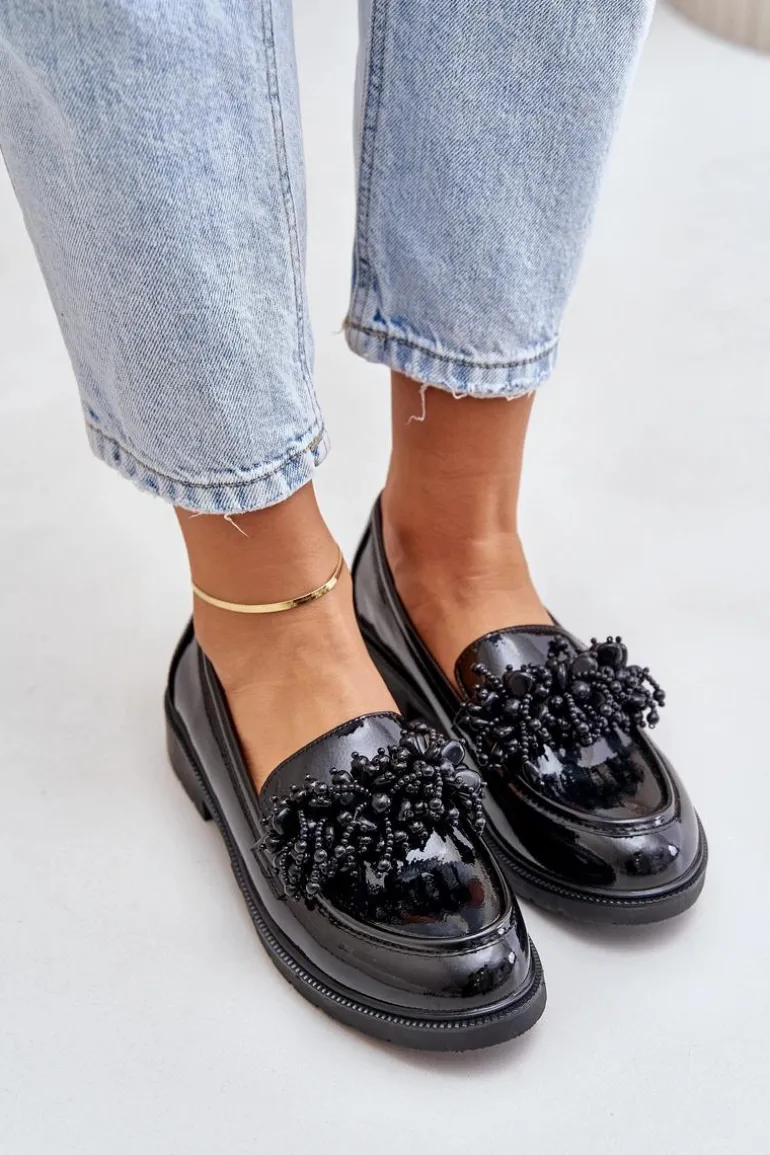 Damskie Mokasyny Lakierowane S.Barski HY369A Czarne