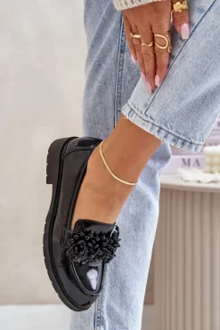 Damskie Mokasyny Lakierowane S.Barski HY369A Czarne