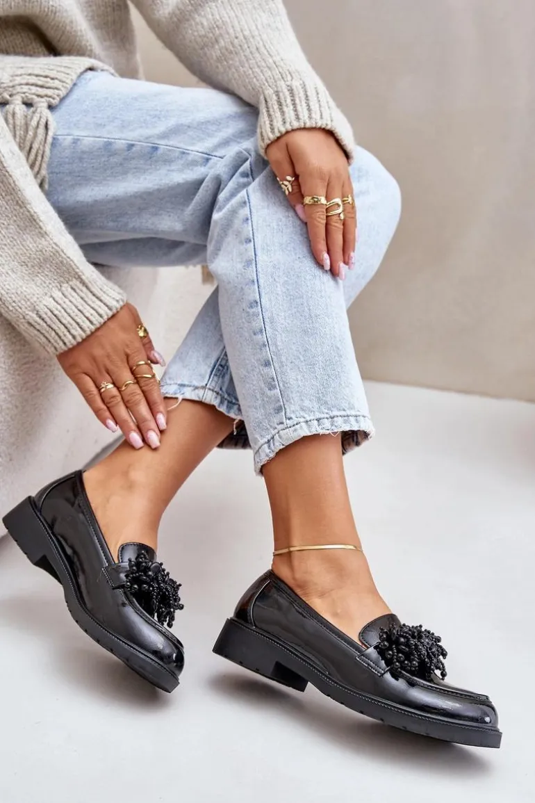 Damskie Mokasyny Lakierowane S.Barski HY369A Czarne