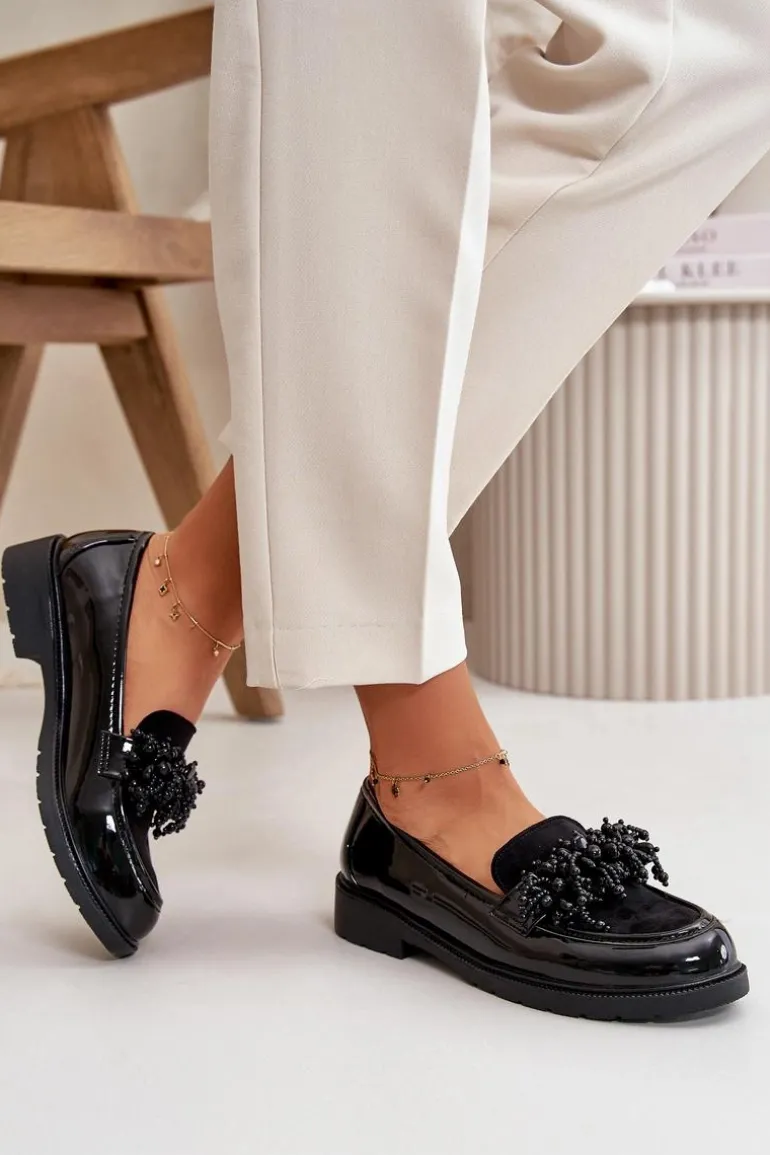 Damskie Mokasyny Lakierowane S.Barski HY369A Czarne