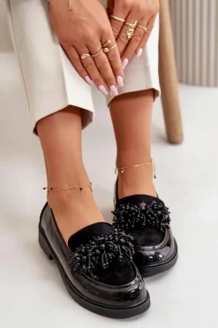 Damskie Mokasyny Lakierowane S.Barski HY42-369 Czarne