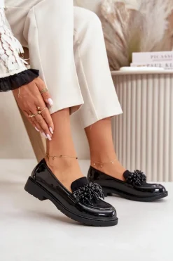 Damskie Mokasyny Lakierowane S.Barski HY42-369 Czarne