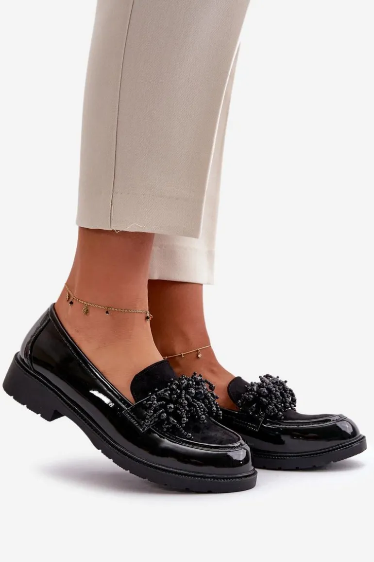 Damskie Mokasyny Lakierowane S.Barski HY42-369 Czarne