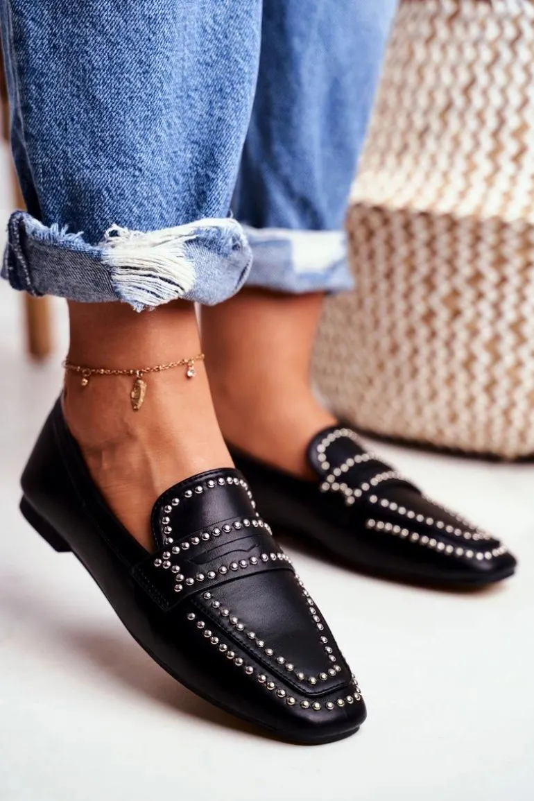 Damskie Mokasyny Lordsy Czarne Dżety Harriet