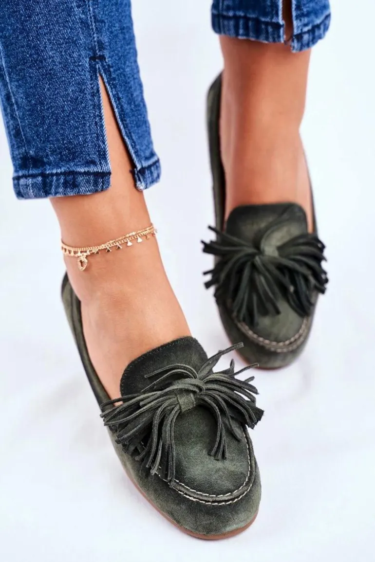 Damskie Mokasyny Maciejka Skórzane Oliwkowe 04830-24