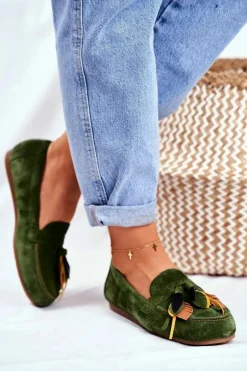 Damskie Mokasyny Maciejka Skórzane Zielone 04494-09/00-5