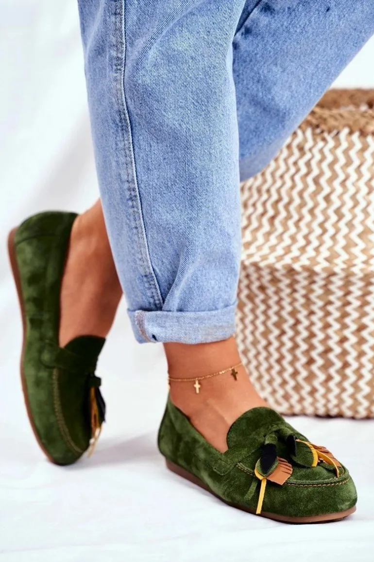 Damskie Mokasyny Maciejka Skórzane Zielone 04494-09/00-5