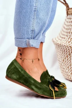 Damskie Mokasyny Maciejka Skórzane Zielone 04494-09/00-5